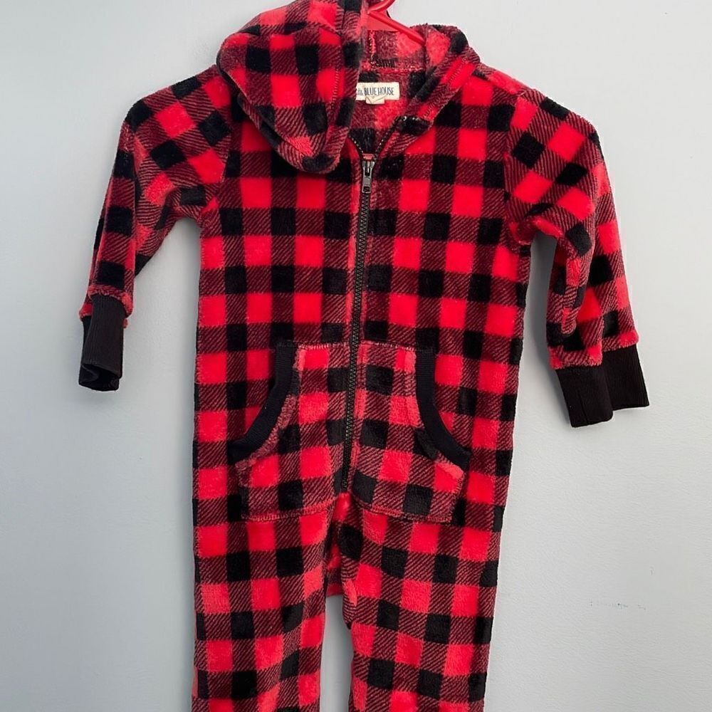 Little Blue House Buffalo Plaid Fleece Hooded Pajamas size 4